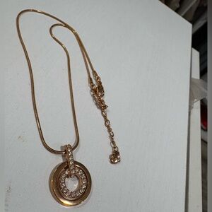 Authentic Swarovski Gold Circle Pendant Necklace with Crystal Accents